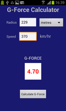 g force calculator from distance over seconds